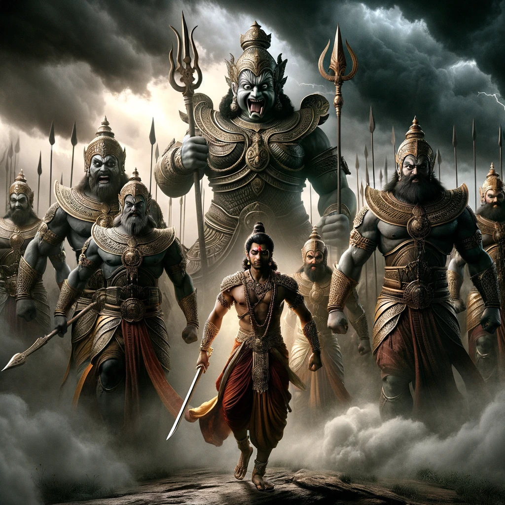 Hanuman Battles More Rakshasas at the Ashoka Garden